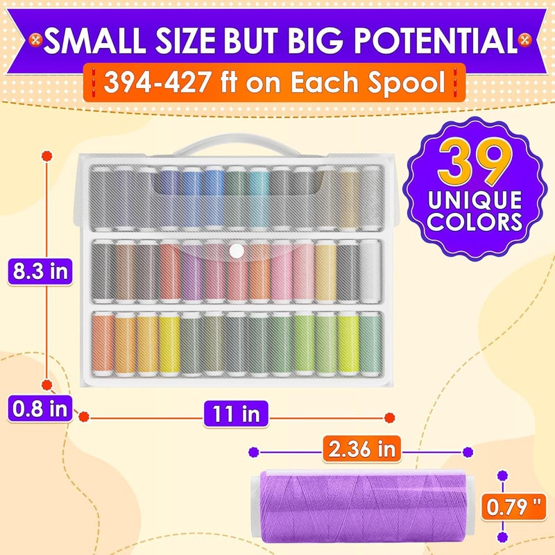 Luxbon Sewing Machine Thread Set - 39 Colors Polyester Thread for Sewing Machine & Hand Embroidery, 140 Yards Per Spool, Bright Colors That Won't Fade - Ensures Smooth Stitching with Most Fabrics - Image 2